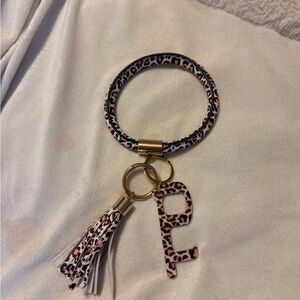 Leopard Pattern Keychain Bracelet with Tassel